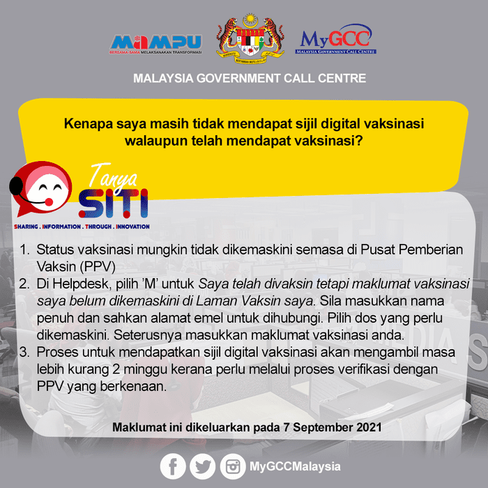 Cara Dapatkan Sijil Digital Vaksinasi Bagi Yang Sudah Lengkap Vaksinasi Tetapi Tidak Muncul Di Mysejahtera